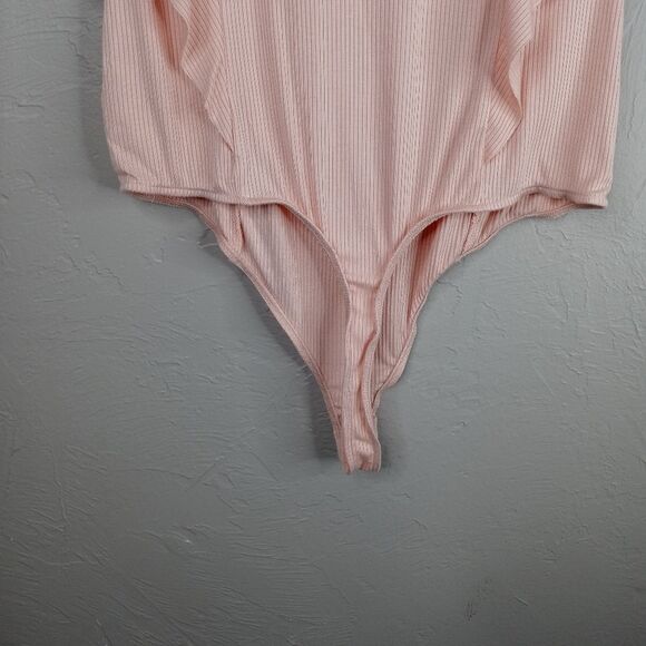 1. State Ribbed Ruffle Bodysuit in peach - Picture 7 of 8